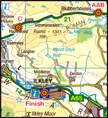 Map of the Blubberhouses-Ilkley area