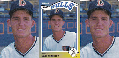 Nate Minchey 1990 Durham Bulls card, Minchey seen up close