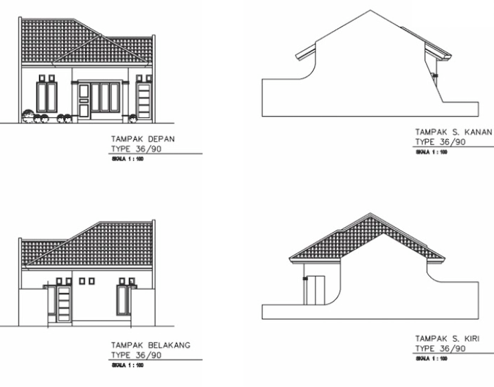 Sketsa Desain Rumah Minimalis Tampak Depan Samping Belakang  