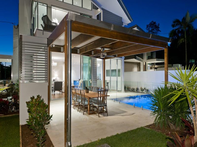 Photo of terrace by the pool in the modern contemporary home in Brisbane