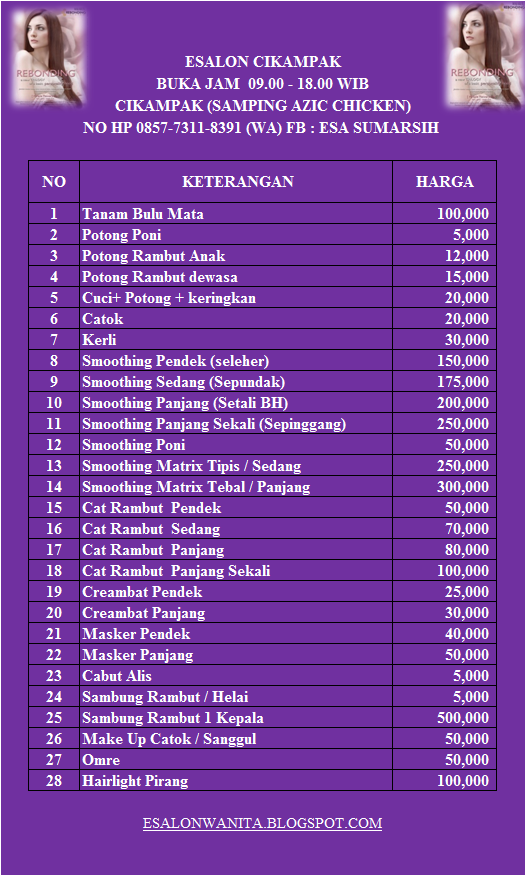 PROMO DAFTAR HARGA  SALON  SMOOTHING  DAN REBONDING 