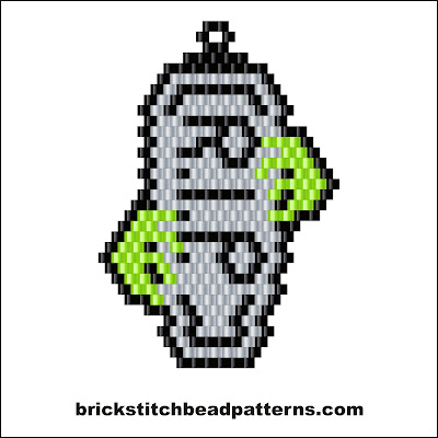 Click for a larger image of the RIP Monster Casket Halloween brick stitch bead pattern color chart.