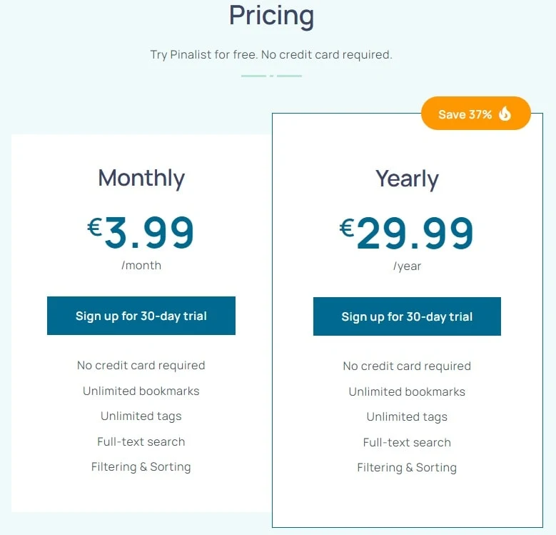 Pinalist Pricing