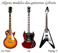 modelos famosos de guitarra da marca Gibson: Les Paul, SG e Flying V