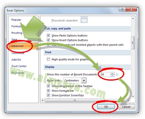 Microsoft Excel mempunyai kemampuan menyimpan daftar file Ahli Matematika Cara Mengatur dan Menonaktifkan Recent Dokumen Ms Excel