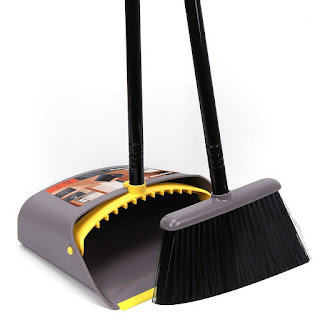 LiKe Dust Pan and Broom Combo Set/Long Handle Standing Upright Dustpan with Broom for home office Industry Lobby floor Sweeping