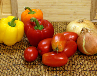 yellow red peppers white onions