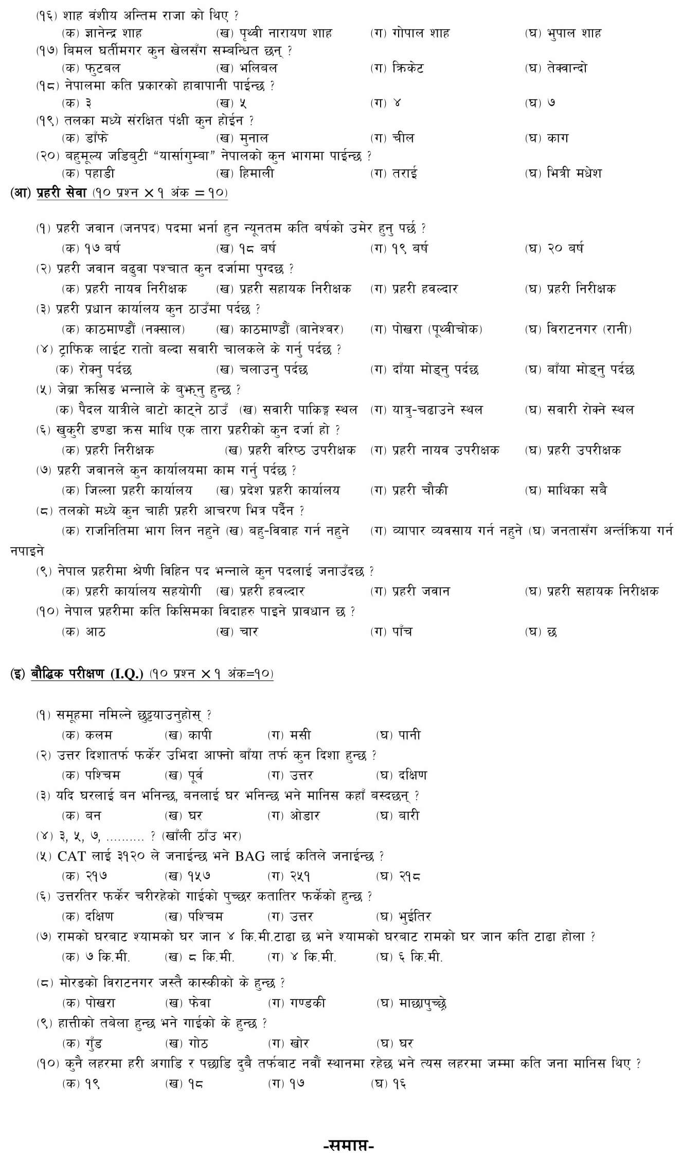 Nepal Police Constable Syllabus (Janpad)