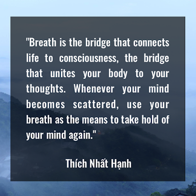 Breath is the bridge that connects life to consciousness, the bridge that unites your body to your thoughts. Whenever your mind becomes scattered, use your breath as the means to take hold of your mind again. - Thích Nhất Hạnh