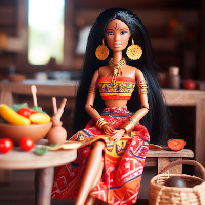 latin doll in doll house kitchen