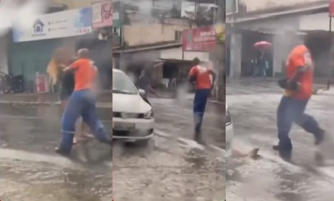 Vídeo: homem é assassinado no meio da rua e mulher briga com atirador