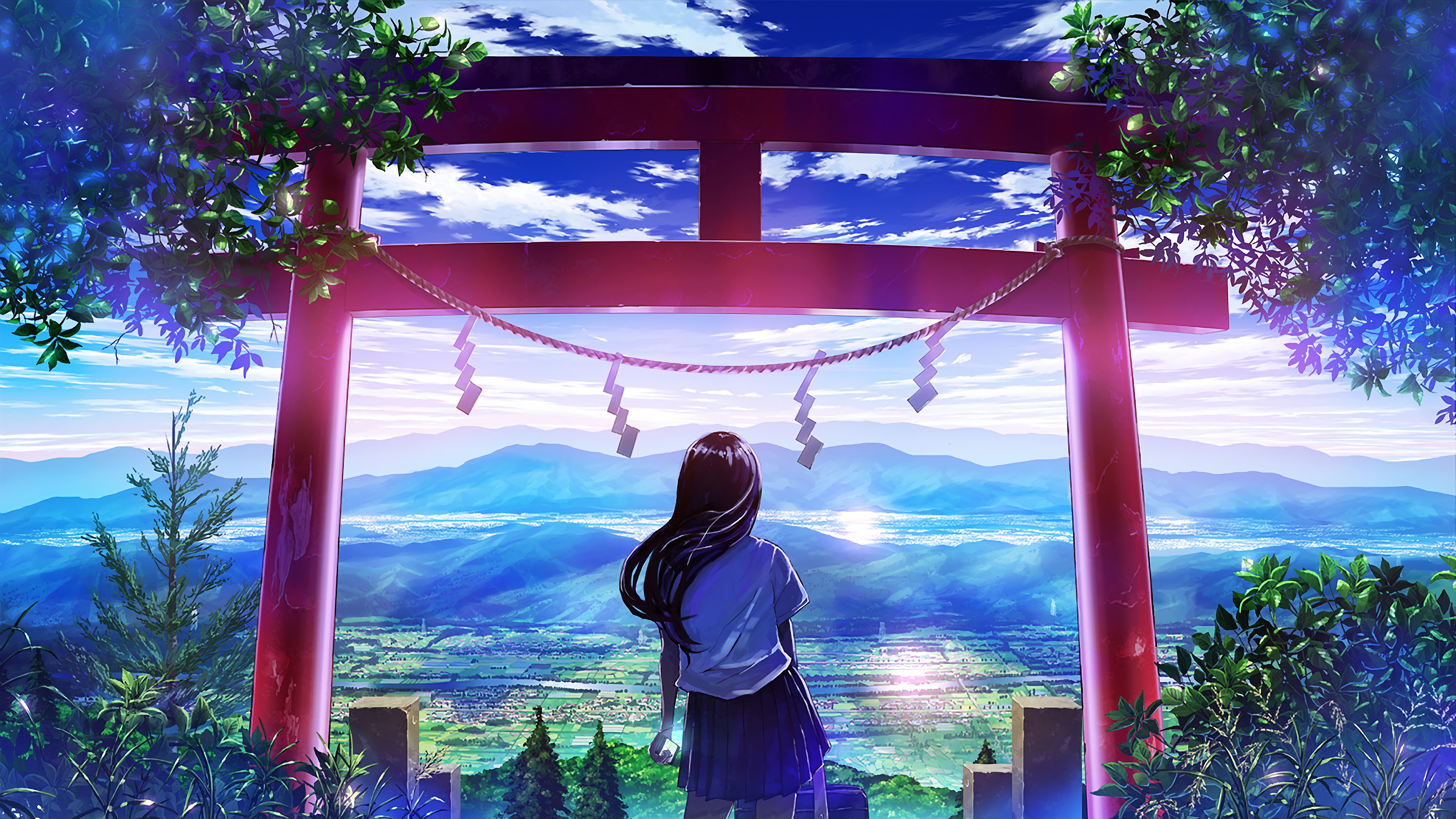  Anime  Japanese  Gate Shrine Girl Scenery 4K  3840x2160 