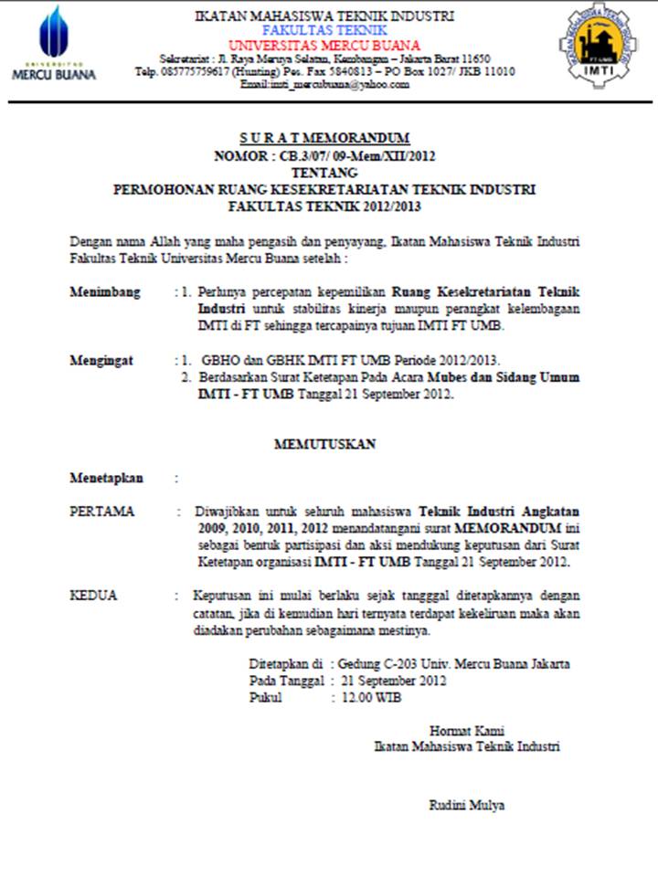 TEKNIK INDUSTRI10_MERCU BUANA: Teknik Surat Menyurat Dalam 