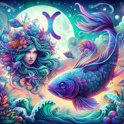 Signo de peixes associado as cores turquesa e violeta