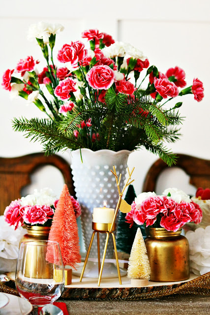 hobnail, milk, glass, vase, wood slice, bottle brush, New Year's Eve, Athomewithjemma