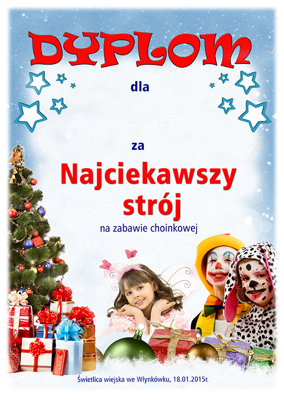 Dyplom za najciekawszy strój choinkowy