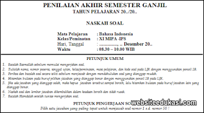 Soal Pas Bahasa Indonesia Kelas 11 K13 Tahun 2020 2021 Websiteedukasi Com