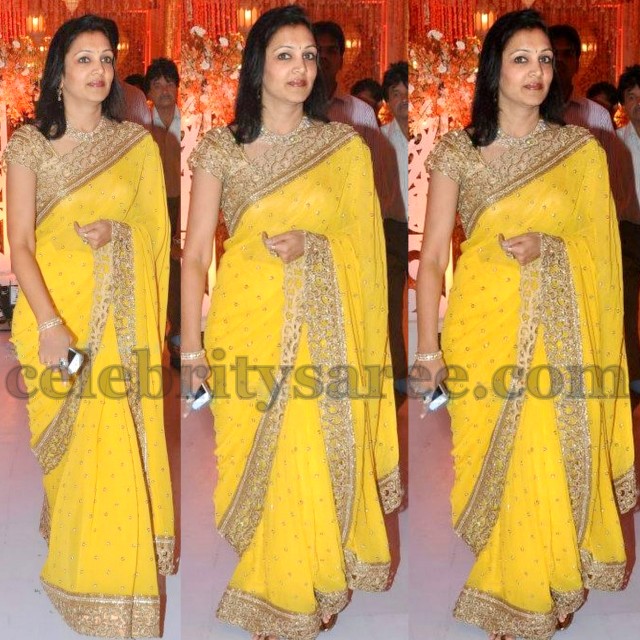 Cut Work Border Saree in Gold