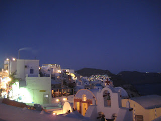 The restaurant terrace where we ate dinner in Oia.