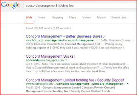 google search on concord management holding fee