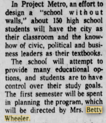 innovative alternative school plans newspaper article 1971 Metro High School founded by Betty M Wheeler