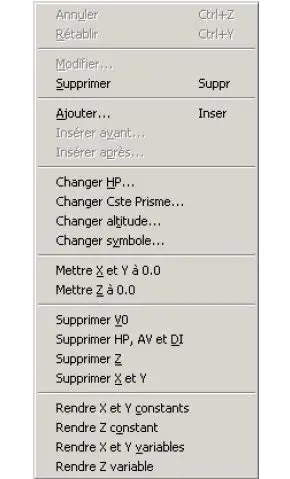 éditeur de GéoBases, menu, Cov. Calculs, barre de menu, Géobase, élémstation, référence, mesure, point, commentaire, code des points, topographiques, calculs topométriques