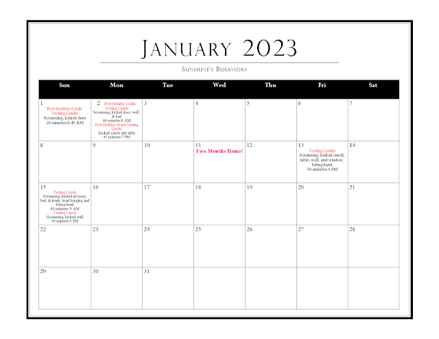 Post Residential Behaviors Calendar: January 2023
