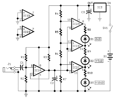 Audio Peak Level Indicator By Op-Amp