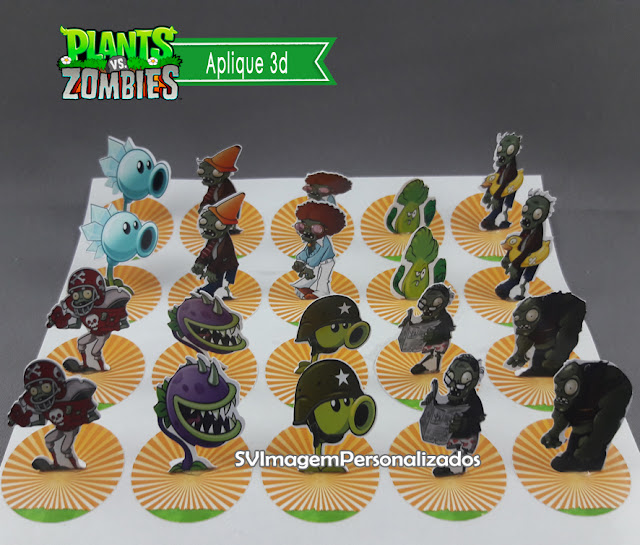 Compre aplique 3d para latinha, tag, scrap, scrapbooking, corte especial, corte  3d, ,  no tema Plants vs Zombies,, o Game mais queridos entre os meninos, agora na decoração de sua festa, na cor verde e laranja, os convidados terão que escolher um lado.. Plantas ou Zumbis.. não importa o lado, essa festa será o maior sucesso.