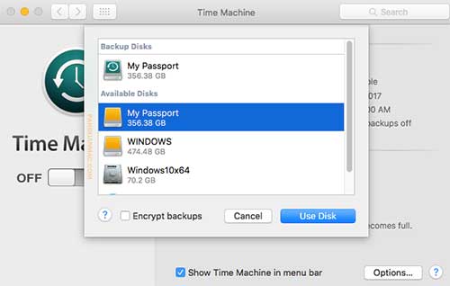 Use Disk Time Machine