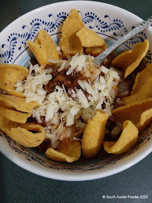 Frito pie with Trader Joe's organic corn chips