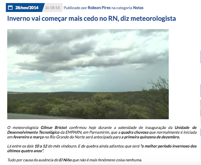 Noticia falsa: "Inverno vai começar mais cedo no RN, diz meteorologista" entenda o caso