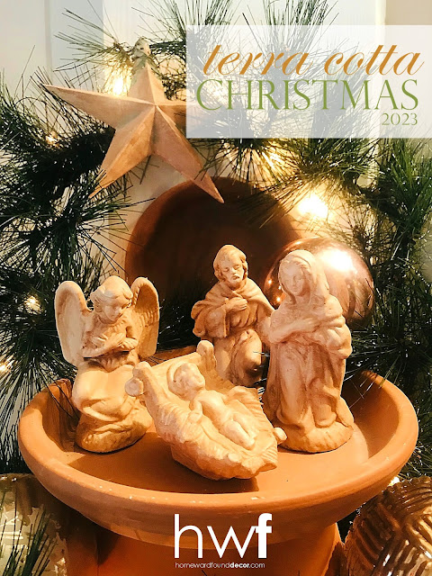 terra cotta Christmas 2023,Christmas,Christmas Decor Themes,thrifted,ornaments,Christmas Decor,holiday,up-cycling,re-purposed,painting,faux finish,tutorial,terra cotta pot nativity,terra cotta pots,nativity scenes,Christmas nativity.