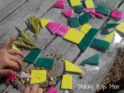 Making patterns with styrofoam art and enjoying the outdoors from Making Boys Men