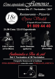 Cartel cena espectáculo flamenco, 17 de noviembre, viernes