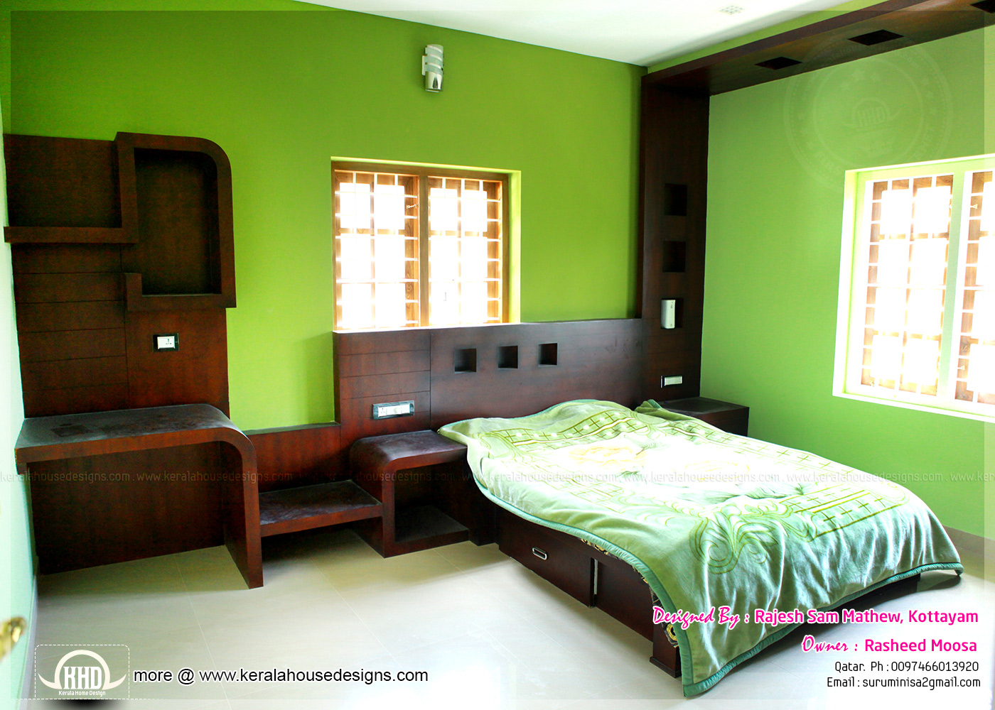 Kerala interior design with photos - Kerala home design and floor ...  Green bedroom interior ...