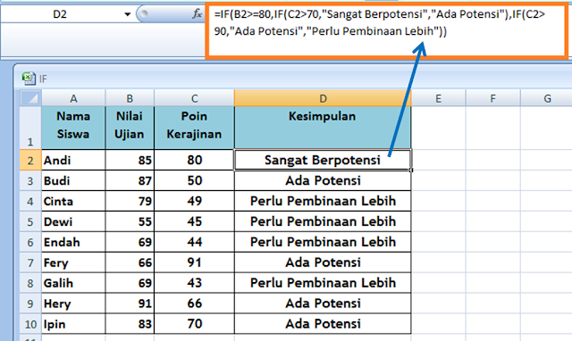 Penerapan Rumus IF Bercabang Pada Excel 2007,2010,2013 dan 2016