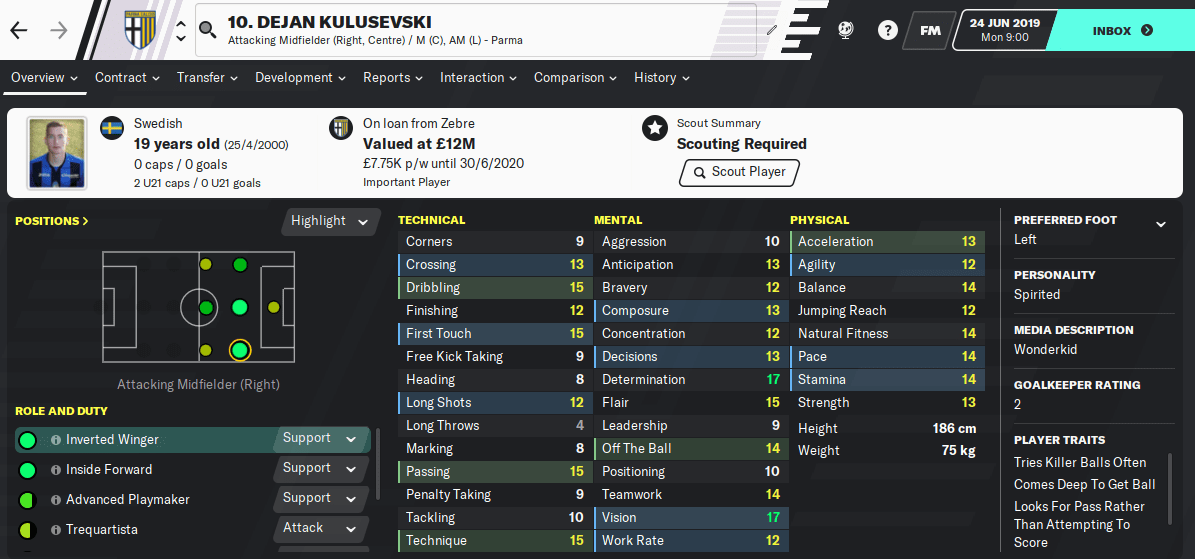  FM20 Wonderkid - Dejan Kulusevski