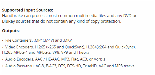 formati video supportati da Handbrake