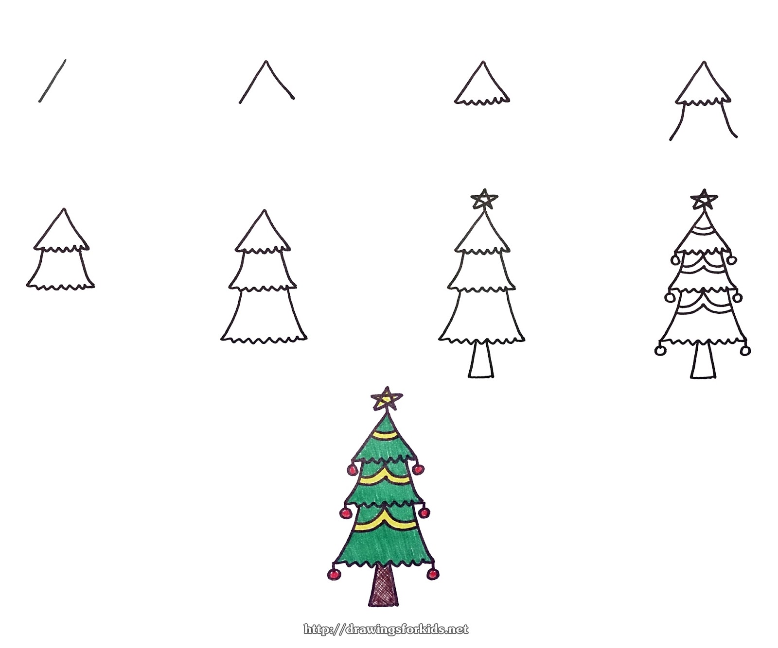 How To Draw A Christmas Tree For Kids Step By Step