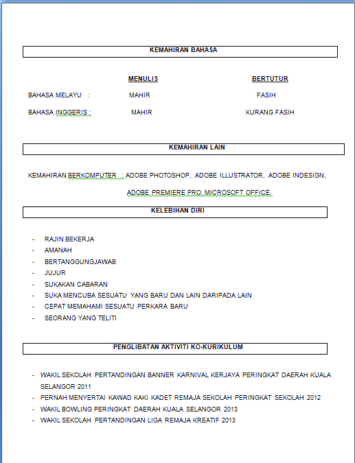 Tulisan Seorang Pelajar: Contoh Resume