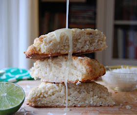 Coconut Banana Bread Scones with Lime Glaze