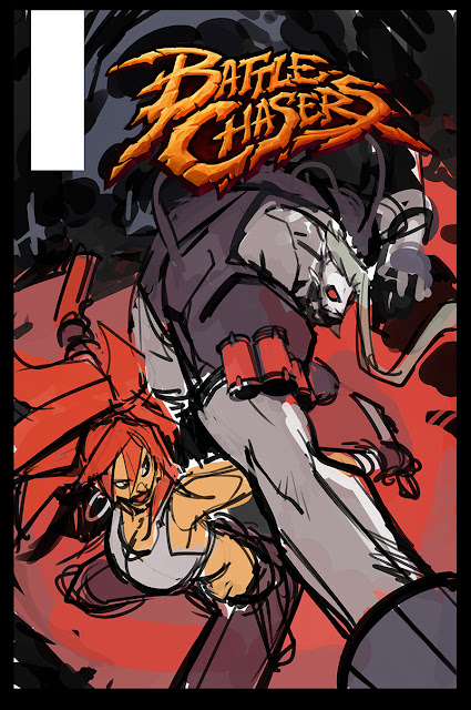 Joe Madureira Battle Chasers Issue 12 Cover preliminary featuring Red Monika artwork by Ludo Lullabi