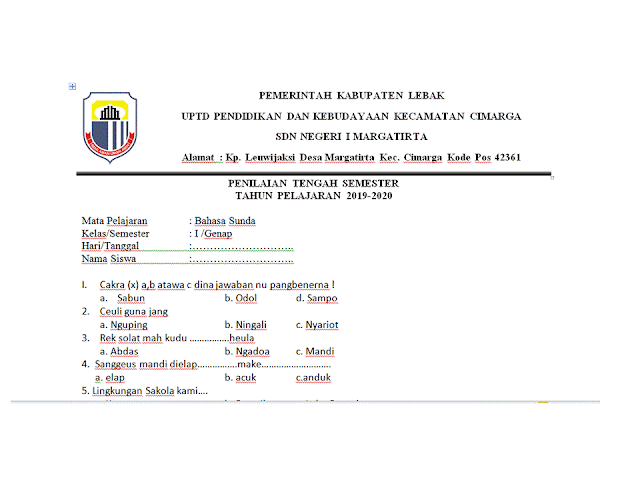 CONTOH SOAL BAHASA SUNDA KELAS 1 SAMPAI KELAS 6 SD