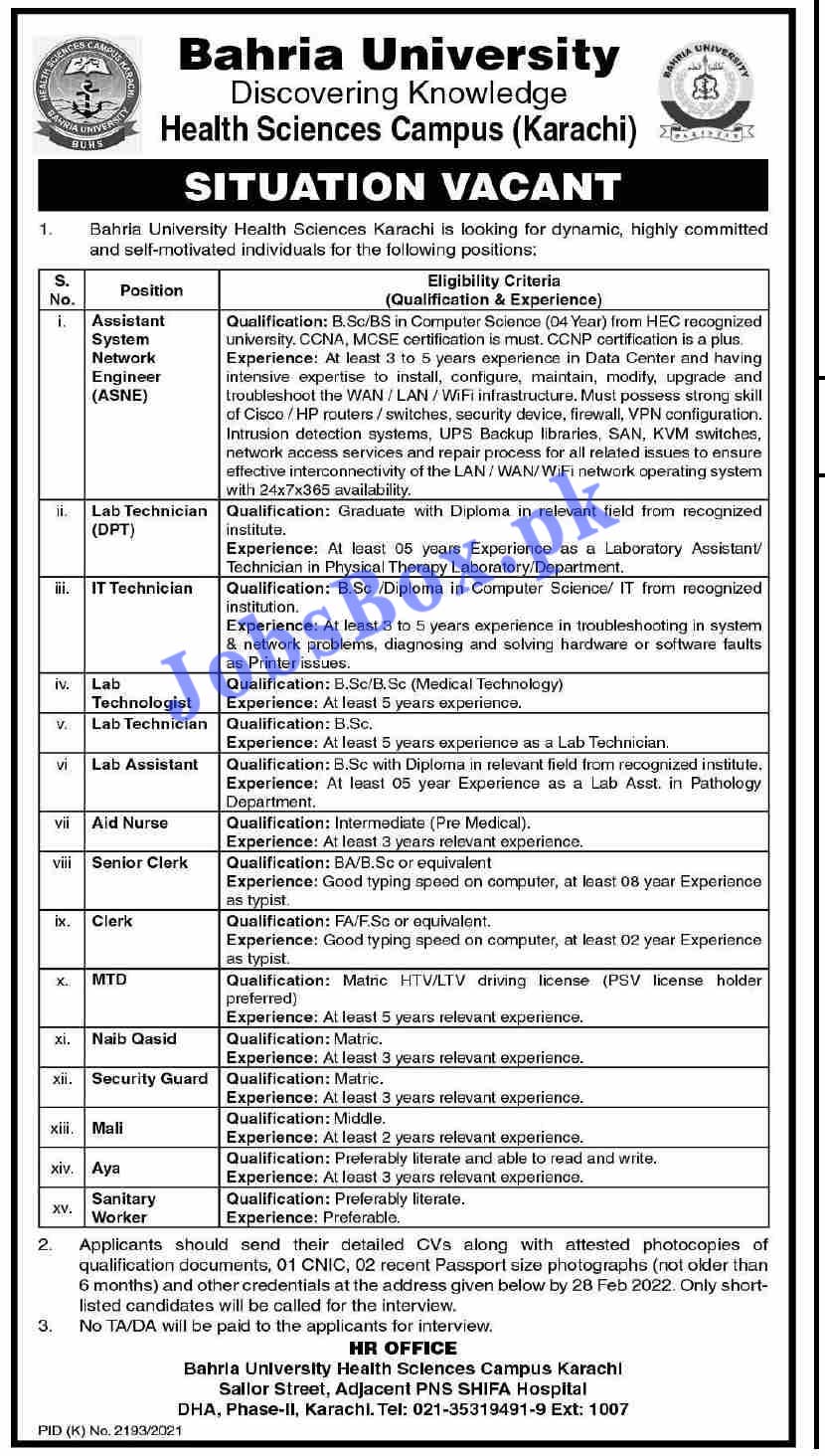 Bahria University Jobs 2022 in Pakistan