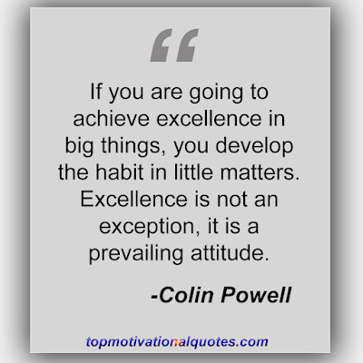 If you are going to achieve excellence in big things, you develop the habit in little matters. Excellence is not an exception, it is a prevailing attitude. Colin Powell - daily inspiration