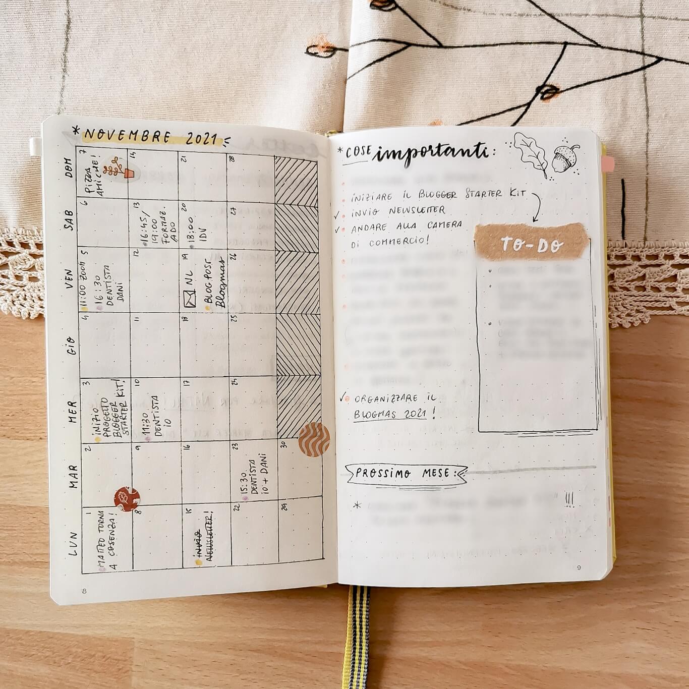 Idee Bullet Journal A6: calendario mensile