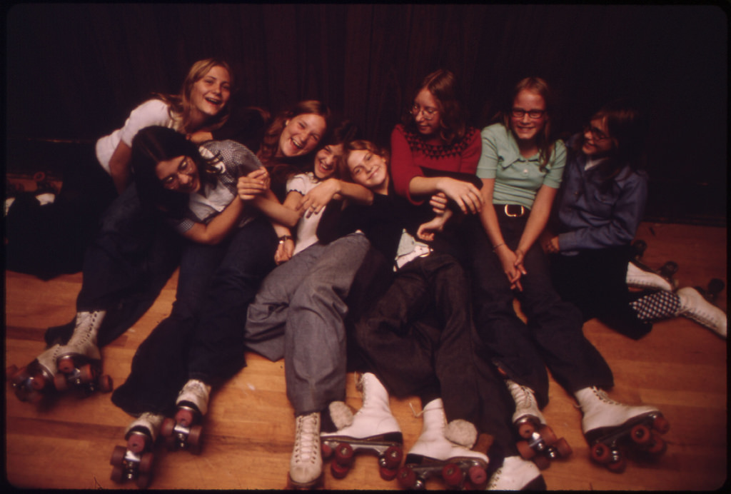 Youngsters roller skating at Izzy-Dorry's Roller Rink at 