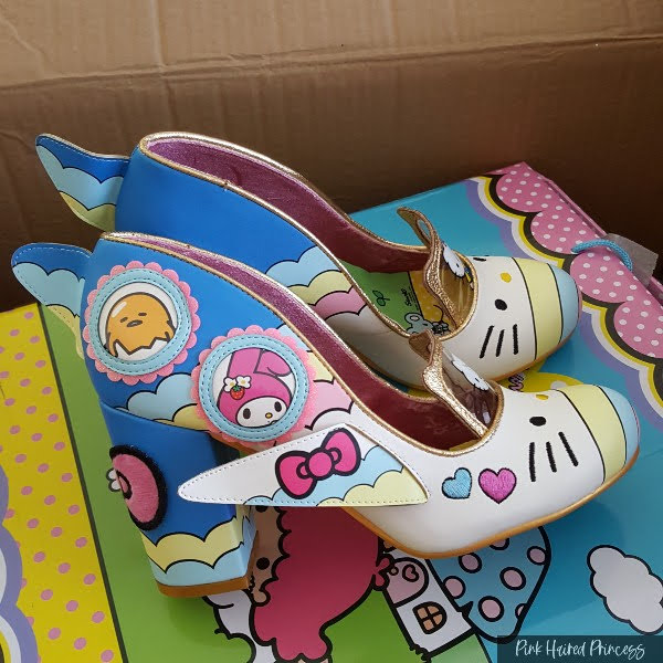 Gudetama & My Melody on Hello Kitty themed plane shoes