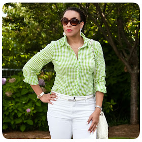 Weekend Wear | Green Gingham + White Denim! -- Erica B's DIY Style!